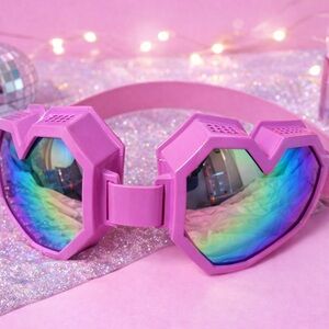 Y2K Pink Futuristic Rave Goggles – Reflective Rainbow Lens Festival Glasses